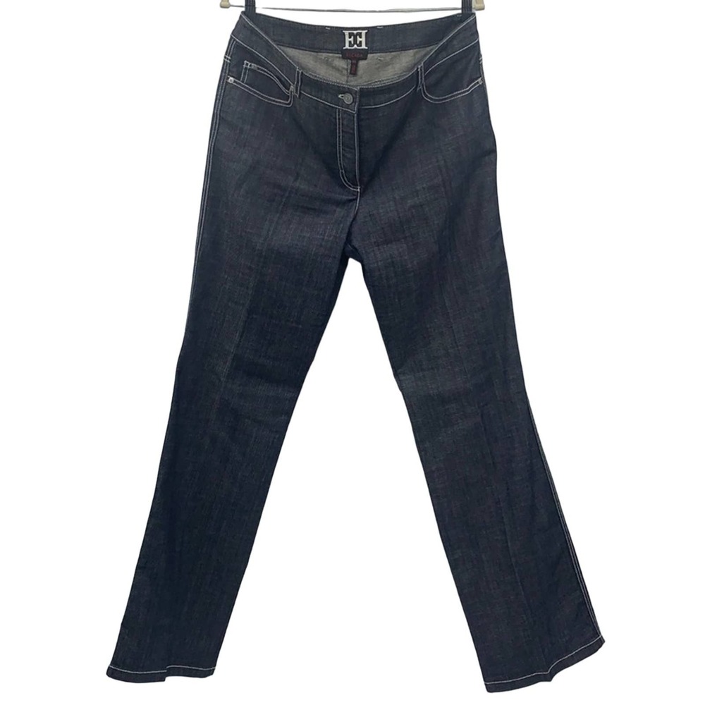 Escada Men's Blue Denim Jeans Embroidered Logo White Stitching